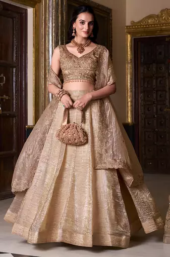Gold Crush Fabric Chaniya Choli with Sequins Embroidery