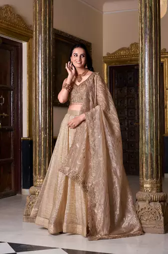 Gold Crush Fabric Chaniya Choli with Sequins Embroidery