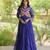 Blue faux georgette bandhni print with kutchi patche work ruffle navratri gown