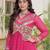 Pink faux georgette bandhni print with kutchi patche work ruffle navratri gown