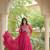 Pink faux georgette bandhni print with kutchi patche work ruffle navratri gown