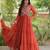 Rust faux georgette bandhni print with kutchi patche work ruffle navratri gown