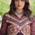 Wine faux georgette bandhni print with kutchi patche work ruffle navratri gown
