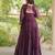 Wine faux georgette bandhni print with kutchi patche work ruffle navratri gown
