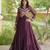 Wine faux georgette bandhni print with kutchi patche work ruffle navratri gown