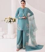 Blue crepe readymade suit with embroidery & sequence work