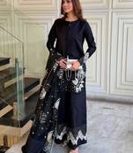 Black crepe readymade suit with embroidery & sequence work