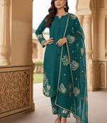 Emerald crepe readymade suit with embroidery & sequence work