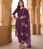 Wine crepe readymade suit with embroidery & sequence work