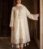 White silk blend readymade suit with embroidery & sequence work