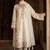 White silk blend readymade suit with embroidery & sequence work