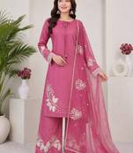 Pink crepe readymade suit with embroidery & sequence work