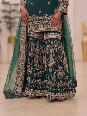 D green georgette readymade suit with embroidery & sequence work 3