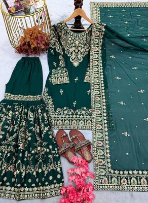 D green georgette readymade suit with embroidery & sequence work 4