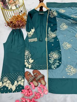 Emerald crepe readymade suit with embroidery & sequence work 3