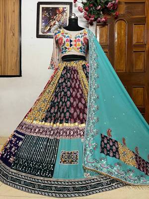 Sky Blue Mirror Navratri Lehenga Choli With Dupatta 1