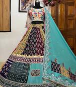 Sky Blue Mirror Navratri Lehenga Choli With Dupatta