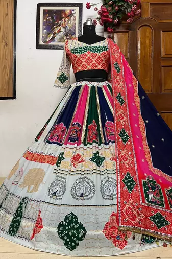 White Real Mirror Navratri Lehenga Choli With Dupatta