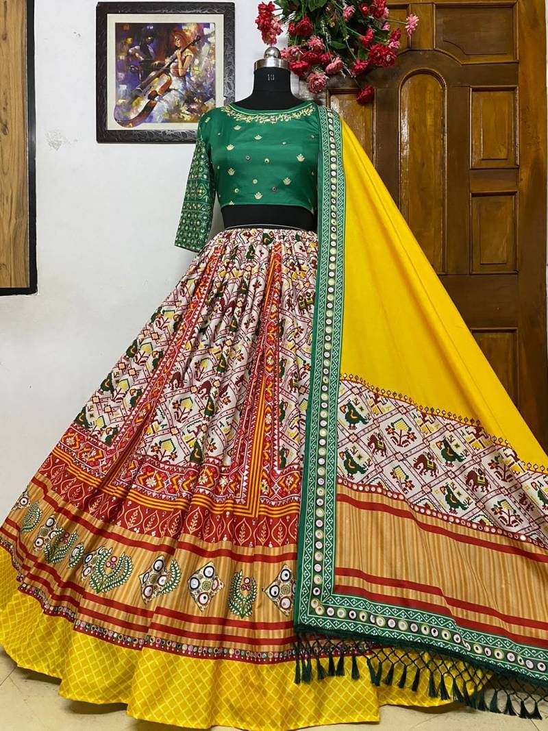 Green Mirror Navratri Lehenga Choli With Dupatta