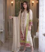 White silk blend readymade suit with embroidery & sequence work