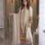 White silk blend readymade suit with embroidery & sequence work