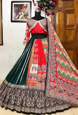 Red Mirror Navratri Lehenga Choli With Dupatta 5