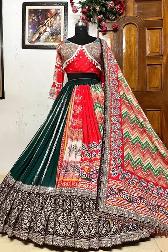 Red Mirror Navratri Lehenga Choli With Dupatta