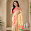 cream color multicolor butti vibrant contrast pink borde tissue silk blend saree