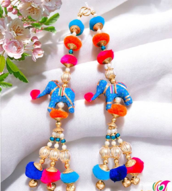 handmade elephant hanging decorative latkan wall hanging colorful beads home decor (pack of 2) 1
