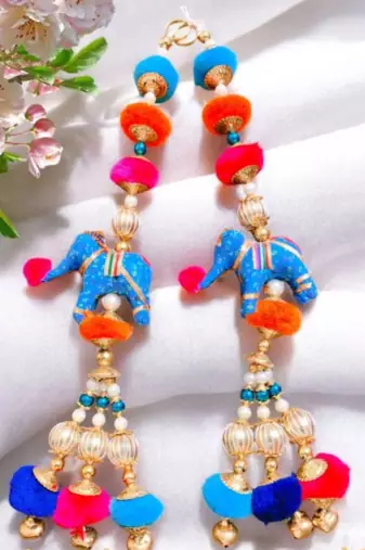 handmade elephant hanging decorative latkan wall hanging colorful beads home decor (pack of 2)