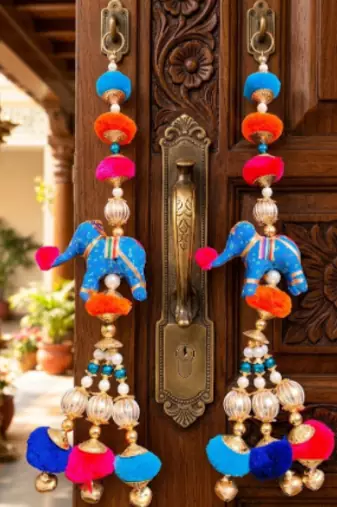 handmade elephant hanging decorative latkan wall hanging colorful beads home decor (pack of 2)