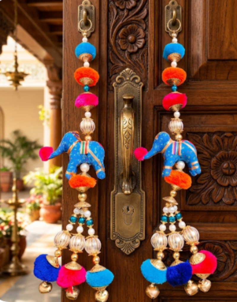 handmade elephant hanging decorative latkan wall hanging colorful beads home decor (pack of 2)