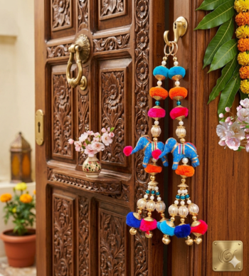 handmade elephant hanging decorative latkan wall hanging colorful beads home decor (pack of 2) 3