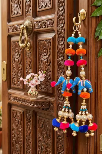 handmade elephant hanging decorative latkan wall hanging colorful beads home decor (pack of 2)
