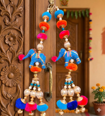 handmade elephant hanging decorative latkan wall hanging colorful beads home decor (pack of 2) 4