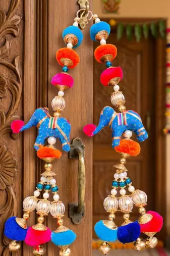 handmade elephant hanging decorative latkan wall hanging colorful beads home decor (pack of 2)