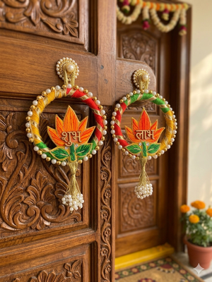 decorative shubh labh lotus wall hanging  handmade toran door hanging (pack of 2) 2