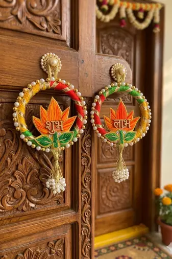 decorative shubh labh lotus wall hanging  handmade toran door hanging (pack of 2)