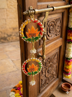 decorative shubh labh lotus wall hanging  handmade toran door hanging (pack of 2) 3