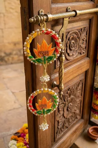 decorative shubh labh lotus wall hanging  handmade toran door hanging (pack of 2)