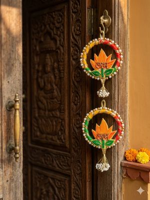 decorative shubh labh lotus wall hanging  handmade toran door hanging (pack of 2) 4