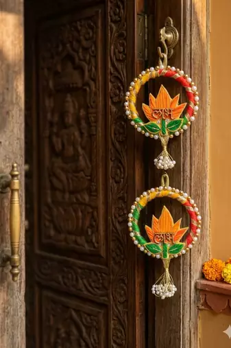decorative shubh labh lotus wall hanging  handmade toran door hanging (pack of 2)