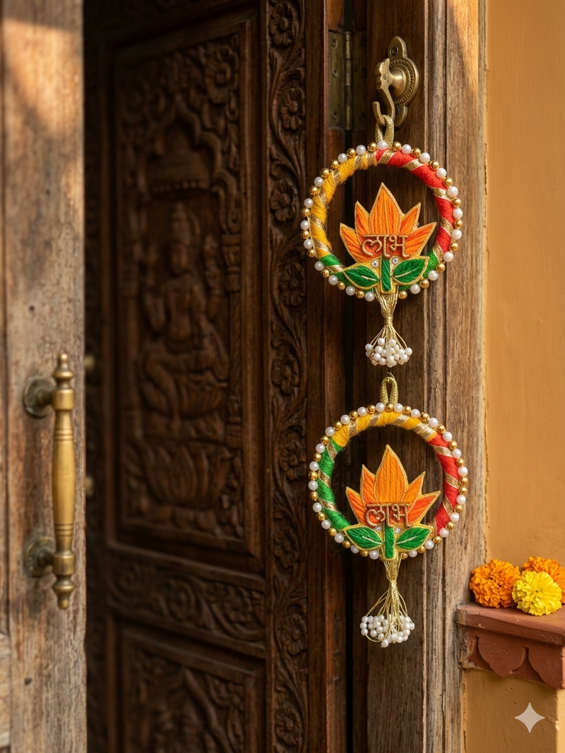 decorative shubh labh lotus wall hanging  handmade toran door hanging (pack of 2)