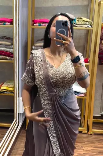 Regal taupe embroidered saree