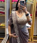 Regal taupe embroidered saree