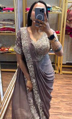Regal taupe embroidered saree 2