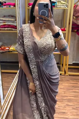 Regal taupe embroidered saree