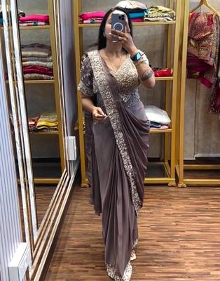 Regal taupe embroidered saree 3