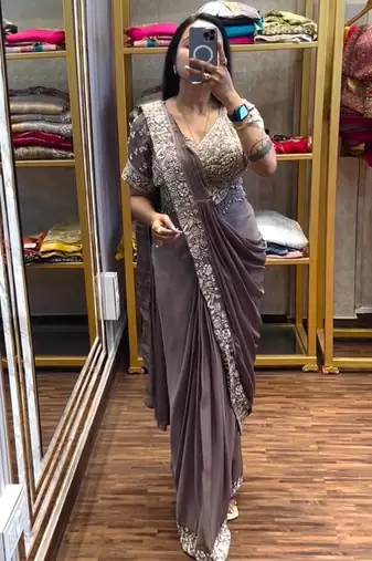Regal taupe embroidered saree