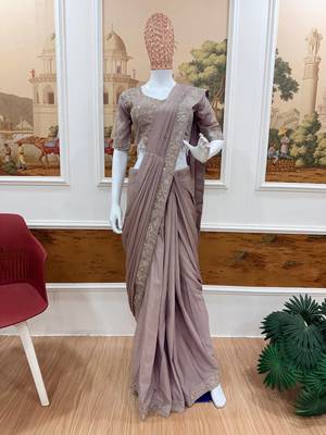 Regal taupe embroidered saree 4